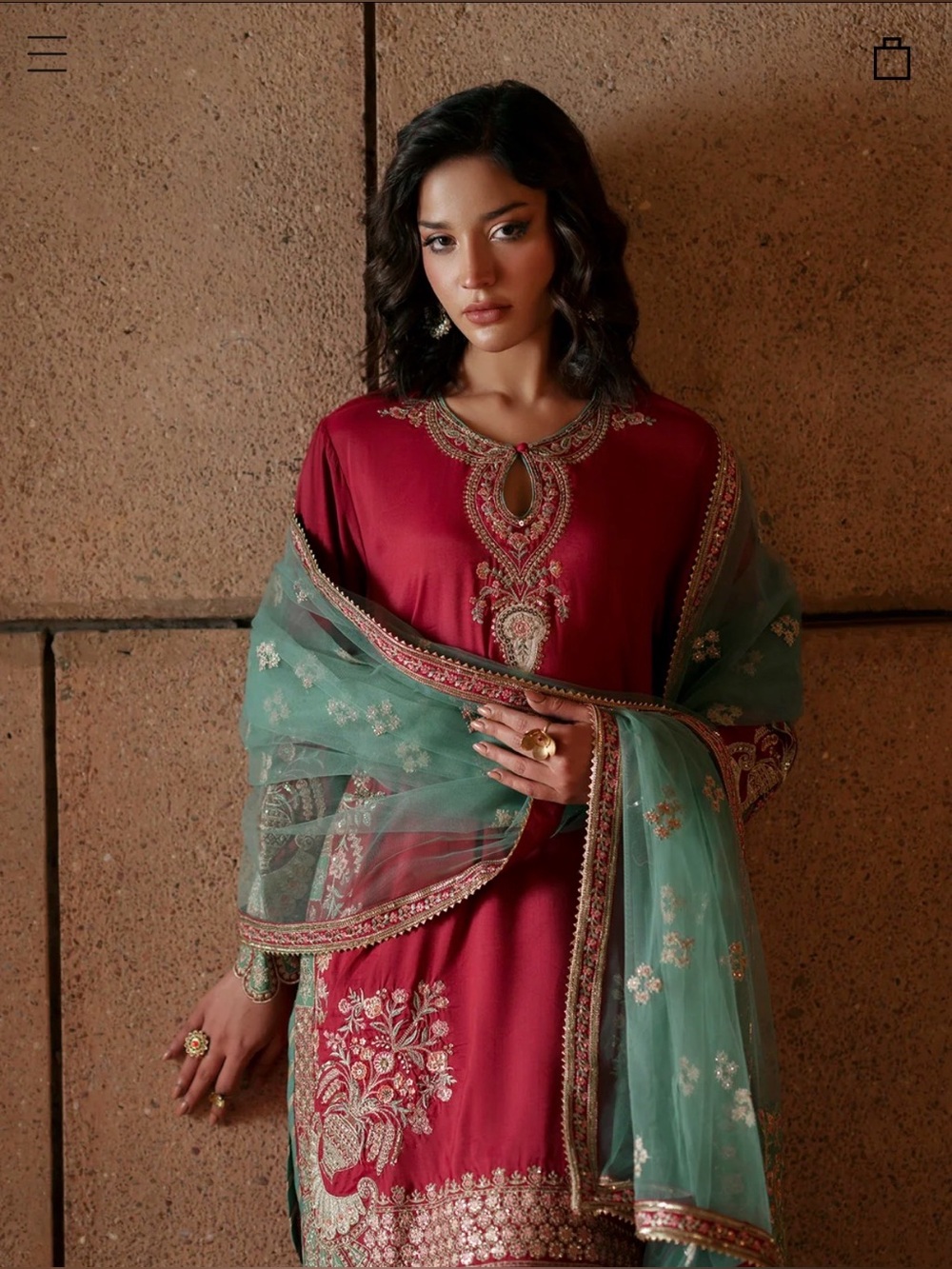 Women's Red Embroidered Salwar Tunic with Gold Accents